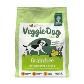 Green Petfood VeggieDog Grainfree begrūdis sausas pašaras šunims su bulvėm ir žirniais, 900 g.