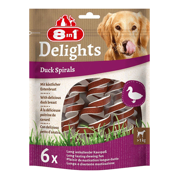 8in1 Delights spiralės skanėstai šunims, su antiena, 6 vnt, 113g