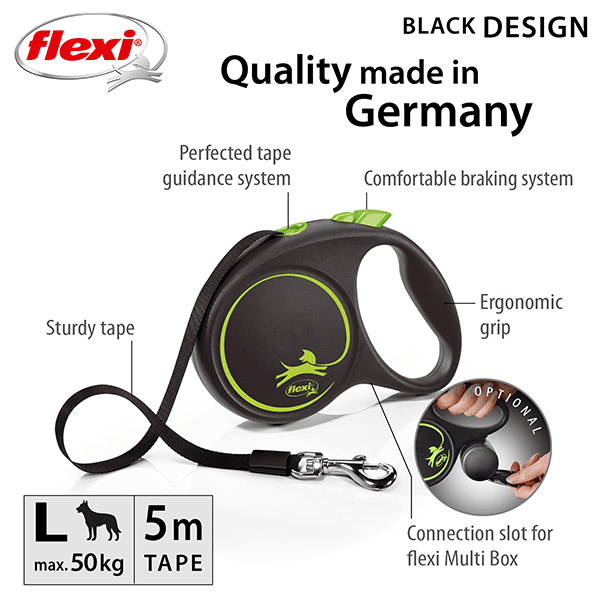 FLEXI pavadėlis šuniui Black Design L juostinis 5m, žalias - papildoma nuotrauka 2
