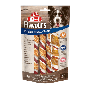 8in1 Flavours Trigubo skonio apsuktos lazdelės šunims, 113 g