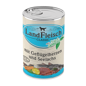 Landfleisch konservai šunims, paukšt. širdys+menkė, 400g