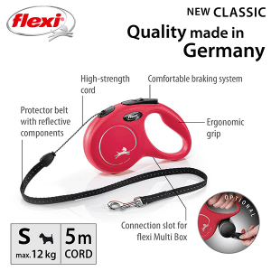FLEXI pavadėlis šuniui New Classic S virvinis 5m, raudonas - papildoma nuotrauka 2
