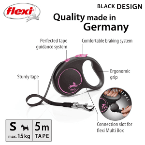 FLEXI pavadėlis šuniui Black Design S juostinis 5m, rožinis - papildoma nuotrauka 2