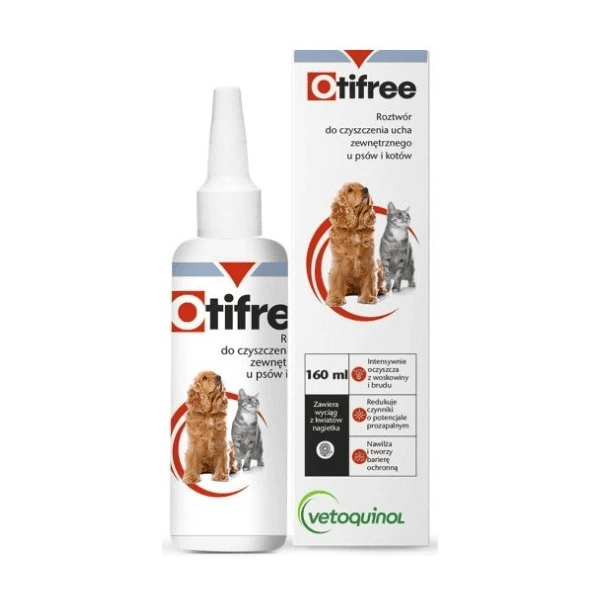 Otifree ausų valymo tirpalas šunims ir katėms, 160ml