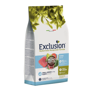 Exclusion Mono Protein begrūdis sausas pašaras šuniukams, su tunu, M 3kg      