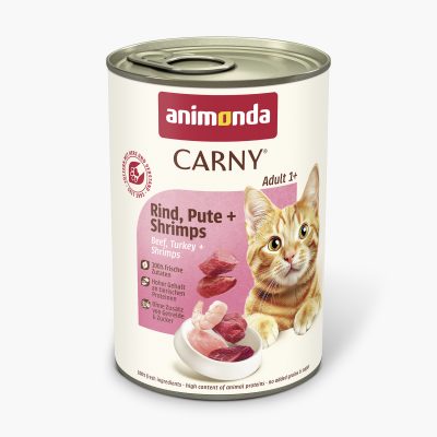 Animonda Carny Adult Beef + Turkey + Shrimp – konservai katėms su šviežia jautiena, kalakutiena ir krevetėmis, 400 g