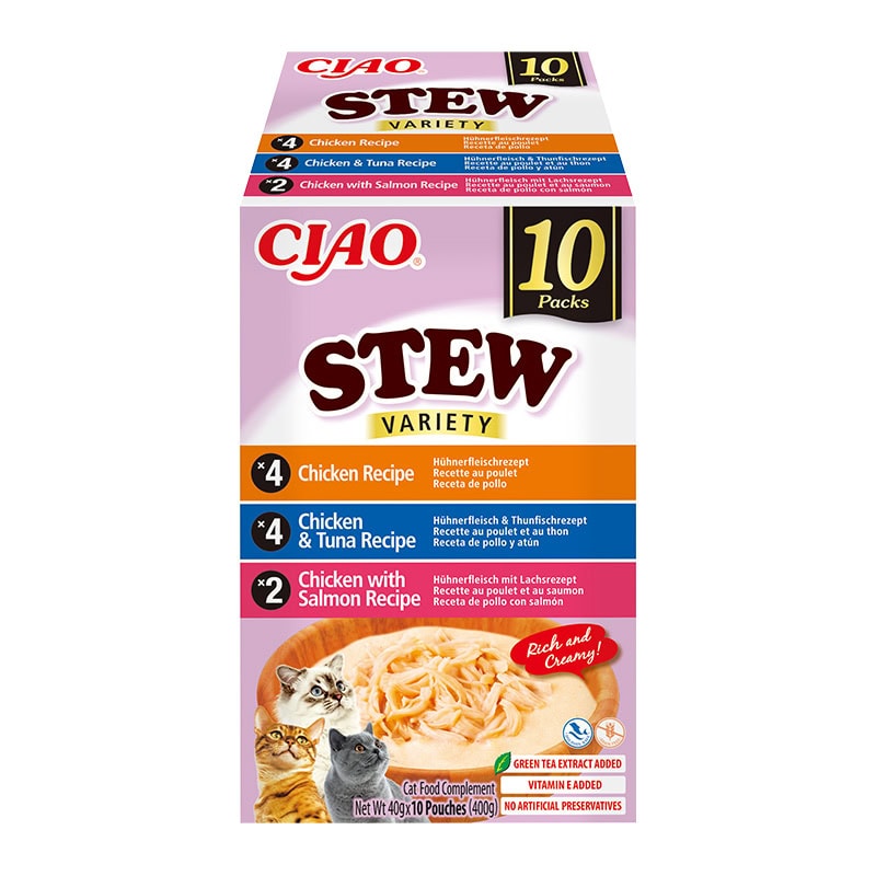 CIAO Stew troškinys katėms su vištiena tunu ir lašiša, 10x40g