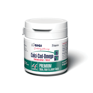 GIGI Calci-Cod Omega kaps. pašaro papildas kailiui, odai ir sąnariams katėm ir šunims, N21