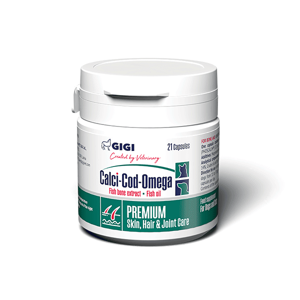 GIGI Calci-Cod Omega kaps. pašaro papildas kailiui, odai ir sąnariams katėm ir šunims, N21