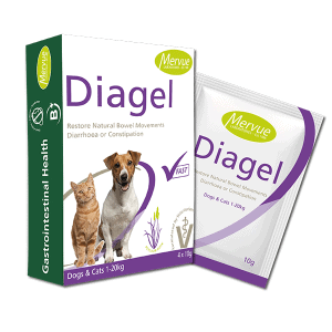 Mervue Diagel papildas nuo viduriavimo arba vidurių konstipacijos katėms ir šunims, 10g x 4