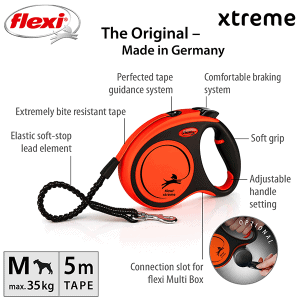 FLEXI pavadėlis šuniui Xtreme M juostinis 5m, oranžinis - papildoma nuotrauka 2