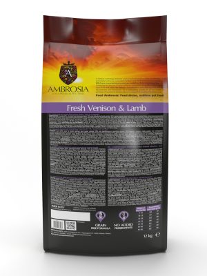 AMBROSIA begrūdis su ėriena ir šviežia elniena sausas maistas šunims, grain-free Lamb & Fresh Venison 12 kg - papildoma nuotrauka 4