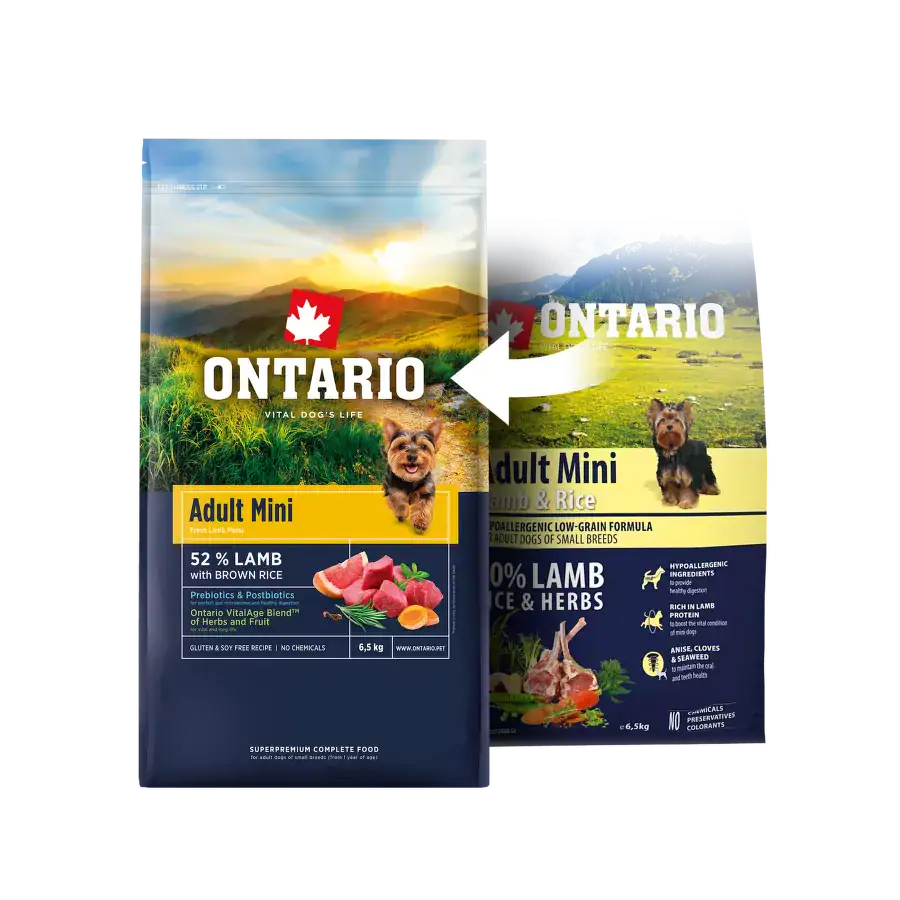 Ontario Adult Mini Lamb and Brown Rice, 0,75 kg, pašaras mažų veislių šunims su ėriena ir rudaisiais ryžiais