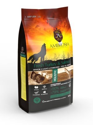 Ambrosia Senior begrūdis su kalakutiena ir šviežia lašiša sausas maistas vyresnio amžiaus šunims, Turkey & Fresh Salmon Senior & Sterilised 12 kg - papildoma nuotrauka 3