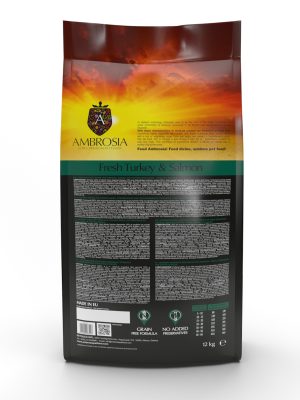 Ambrosia Senior begrūdis su kalakutiena ir šviežia lašiša sausas maistas vyresnio amžiaus šunims, Turkey & Fresh Salmon Senior & Sterilised 12 kg - papildoma nuotrauka 4