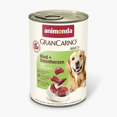 Animonda GranCarno Adult Beef + Duck Hearts: konservai suaugusiems šunims su jautiena ir ančių širdelėmis, 400 g