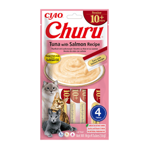 Churu kreminis skanėstas 10+ katėms su tunu ir lašiša 4vnt