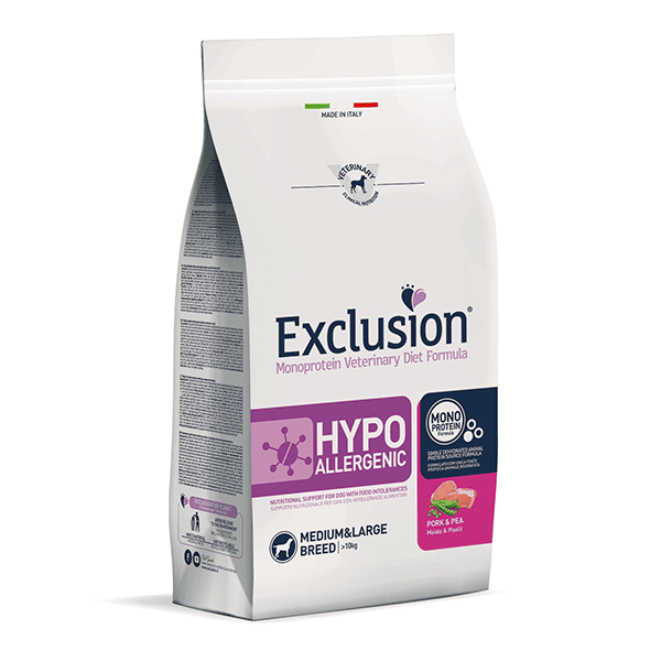 Exclusion Hypoallergenic sausas pašaras vidutinių ir didelių veislių šunims su kiauliena ir žirneliai, M/L, 2kg