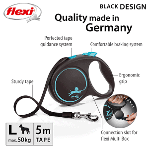 FLEXI pavadėlis šuniui Black Design L juostinis 5m, mėlynas - papildoma nuotrauka 2