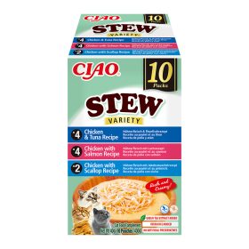CIAO Stew troškinys katėms su lašiša, šukutėmis ir tunu, 10x40g