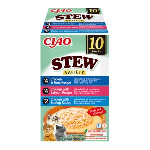 CIAO Stew troškinys katėms su lašiša, šukutėmis ir tunu, 10x40g