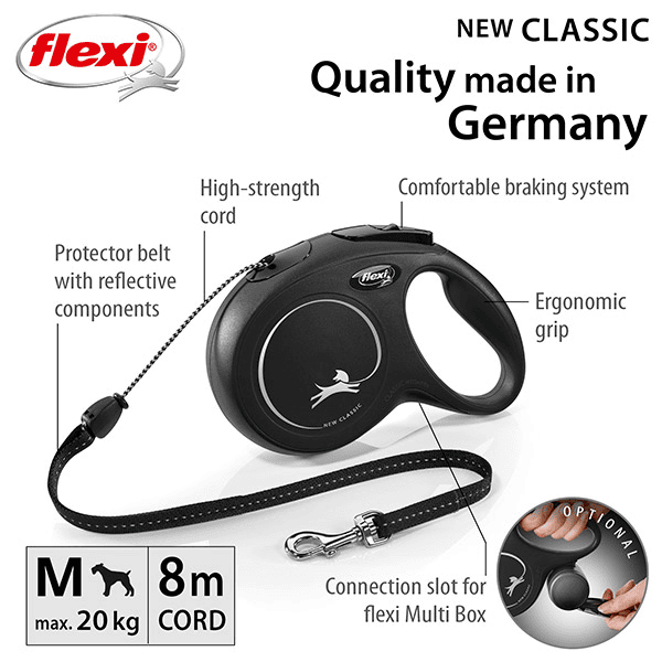 FLEXI pavadėlis šuniui New Classic M virvinis 8m, juodas - papildoma nuotrauka 2