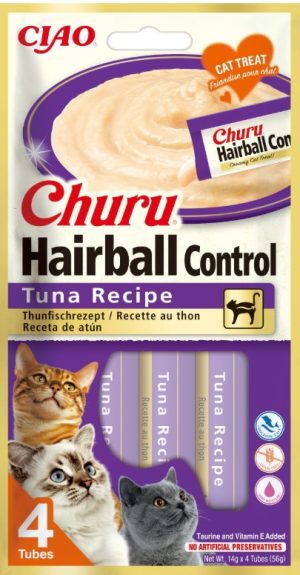 Churu nuo plaukų gumuliukų susidarymo, su tunu  - kreminis skanėstas katėms, Churu Hairball, 4 x 14 g - papildoma nuotrauka 2