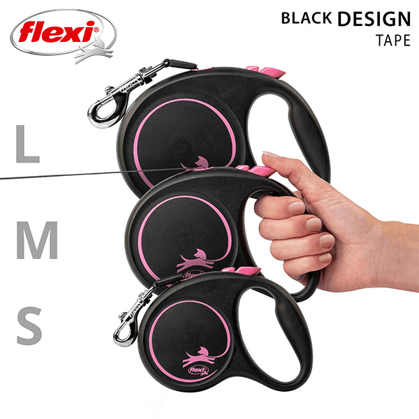 FLEXI pavadėlis šuniui Black Design S juostinis 5m, rožinis - papildoma nuotrauka 4