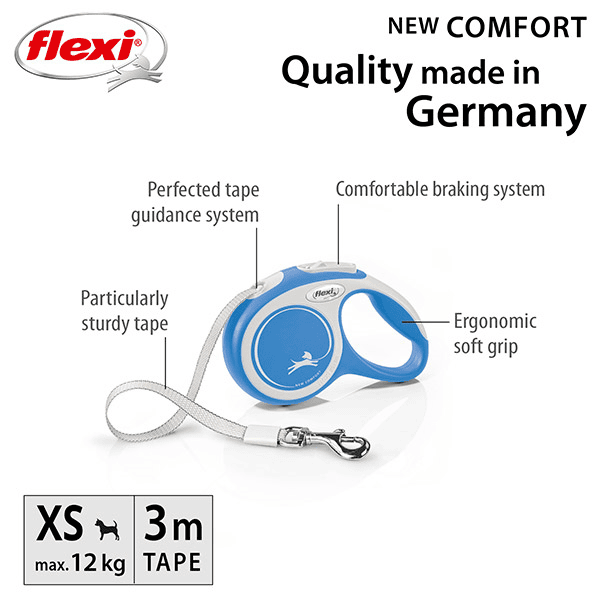 FLEXI pavadėlis šuniui New Comfort XS juostinis 3m, žydras - papildoma nuotrauka 2