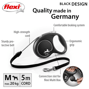 FLEXI pavadėlis šuniui Black Design M virvinis 5m, juodas - papildoma nuotrauka 2