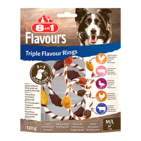 8in1 FLAVOURS trigubo skonio skanėsta šuniui M/L, žiedai, 120g
