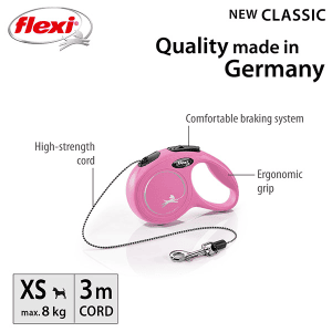 FLEXI pavadėlis šuniui New Classic XS virvinis 3m, rožinis - papildoma nuotrauka 2