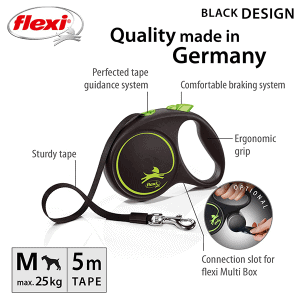 FLEXI pavadėlis šuniui Black Design M juostinis 5m, žalias - papildoma nuotrauka 2