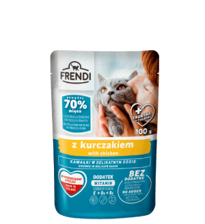 Frendi šlapias maistas katėms – gabaliukai padaže su vištiena, 100 g