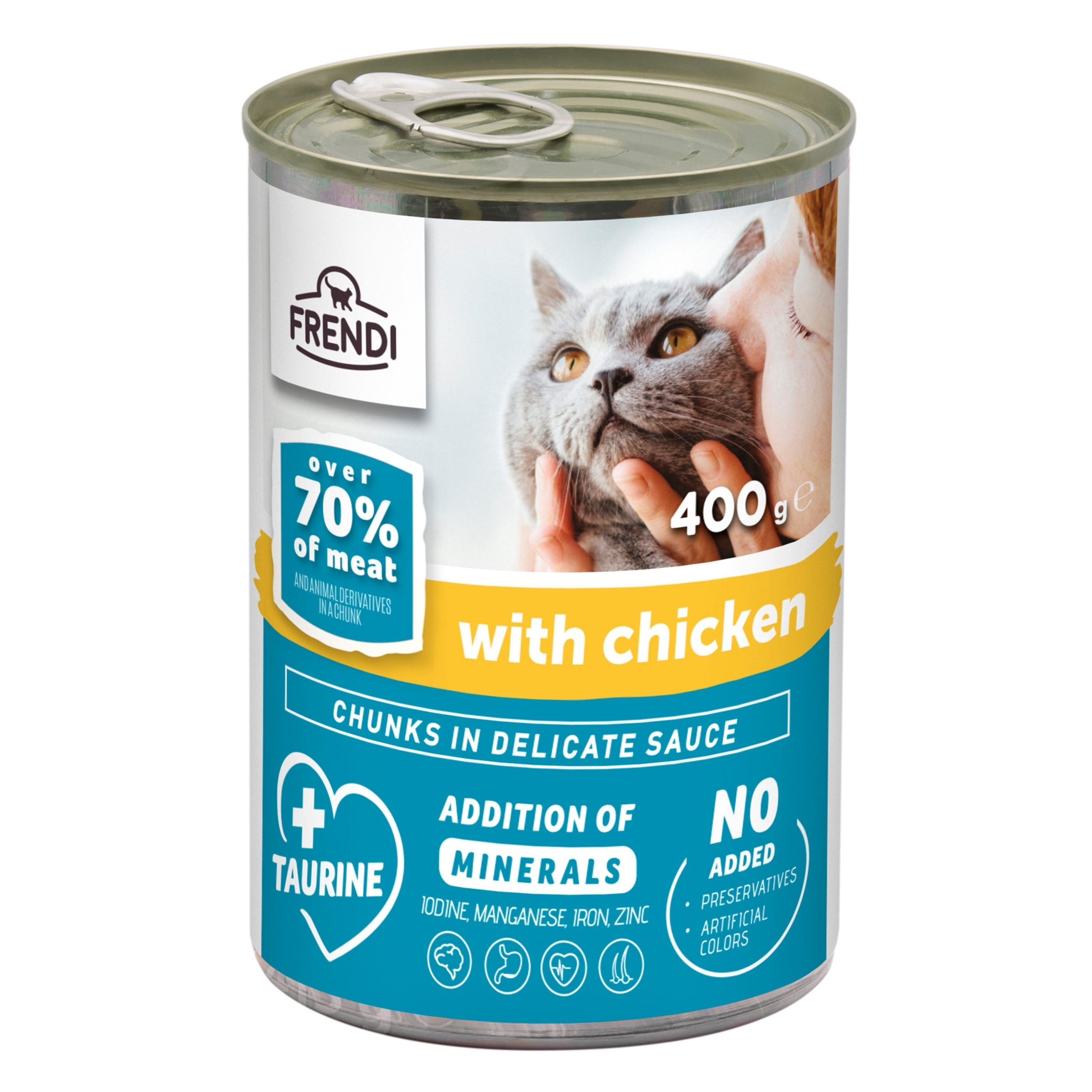 Konservai katėms Frendi - mėsos gabaliukai su vištiena švelniame padaže, 400 g - papildoma nuotrauka 2