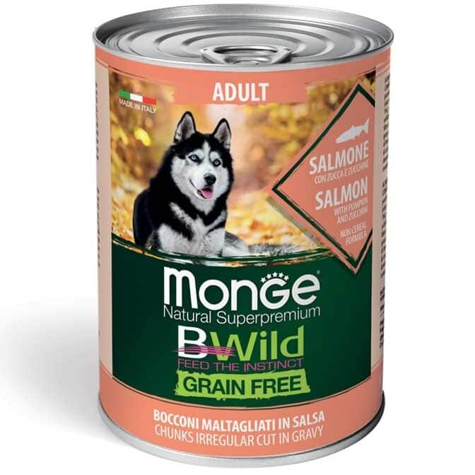 Monge BWild begrūdžiai konservai šunims su lašiša, moliūgu ir cukinija, 400 g - papildoma nuotrauka 2