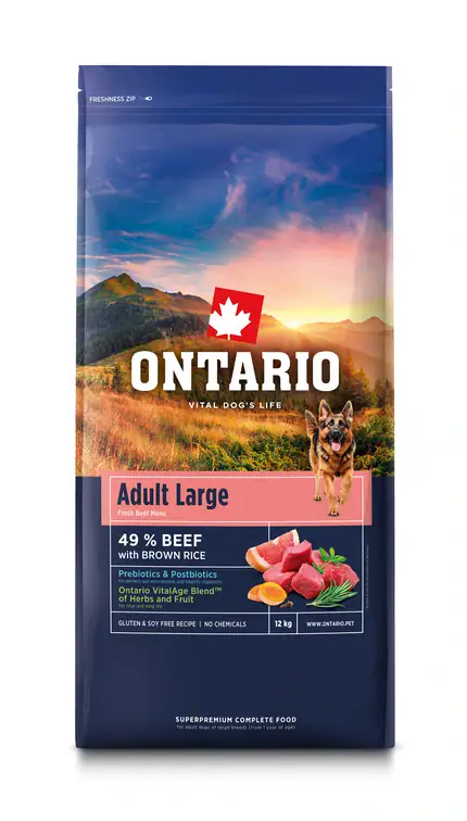 Ontario Adult Large Beef and Brown Rice, 12 kg, pašaras didelių veislių šunims su jautiena ir rudaisiais ryžiais