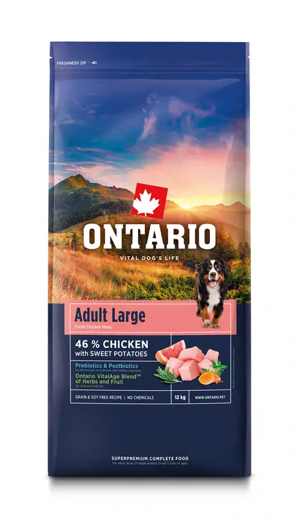 Ontario Adult Large Chicken and Sweet Potatoes, 12 kg, pašaras suaugusiems šunims su vištiena ir saldžiosiomis bulvėmis