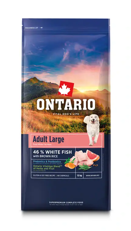 Ontario Adult Large White Fish and Brown Rice, 12 kg, pašaras didelių veislių šunims su balta žuvimi ir rudaisiais ryžiais - papildoma nuotrauka 2