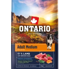 Ontario Adult Medium Lamb and Brown Rice, 12 kg, pašaras vidutinių veislių šunims su ėriena ir rudaisiais ryžiais
