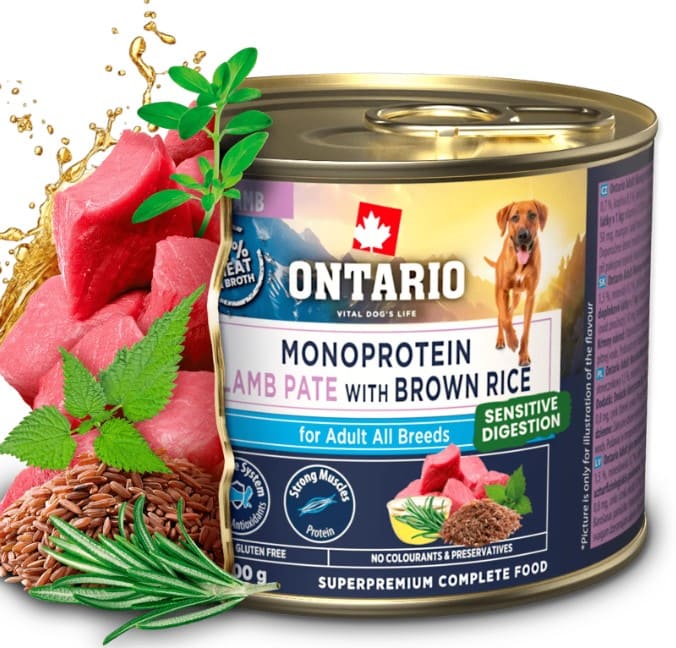 Ontario Monoproteino konservai šunims su ėriena ir rudaisiais ryžiais, 200 g - papildoma nuotrauka 2