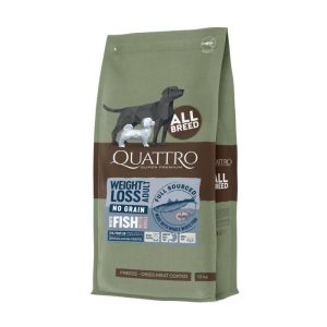 QUATTRO begrūdis visų veislių suaugusių šunų pašaras WEIGHT LOSS su balta žuvimi ir kriliumi, 12kg - papildoma nuotrauka 2