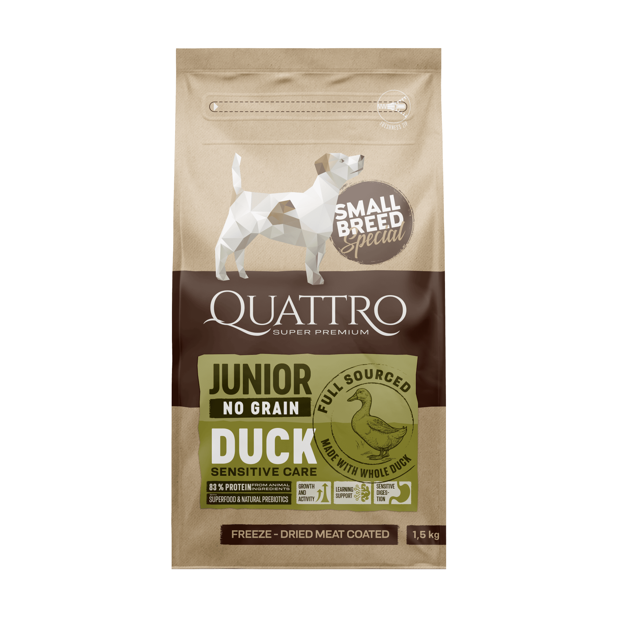 Quattro SB su antiena sausas jaunų mažų veislių šunų pašaras, 1,5kg - papildoma nuotrauka 2