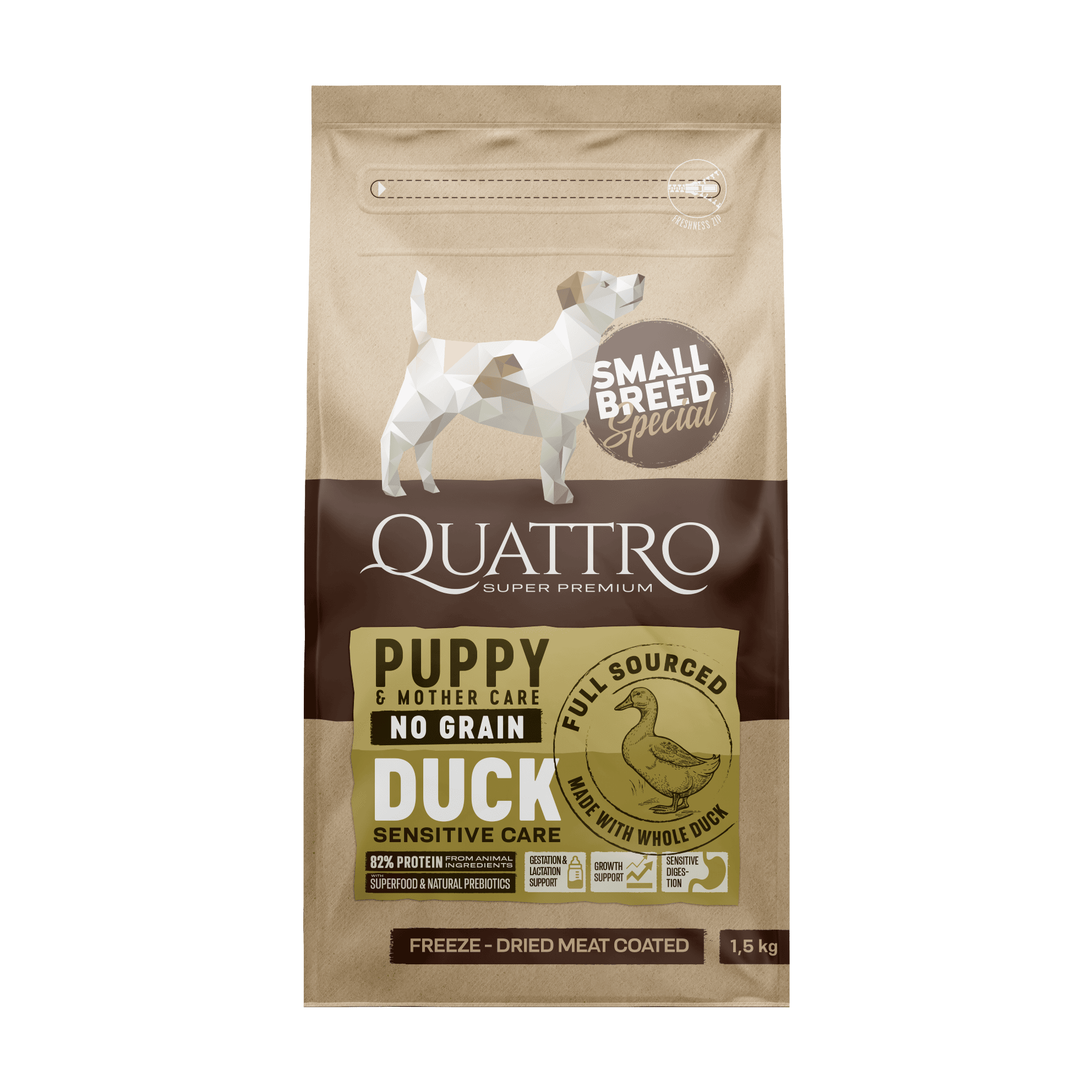 Quattro SB su antiena sausas pašaras mažų veislių šuniukams/maitinančioms kalėms 1,5kg - papildoma nuotrauka 2