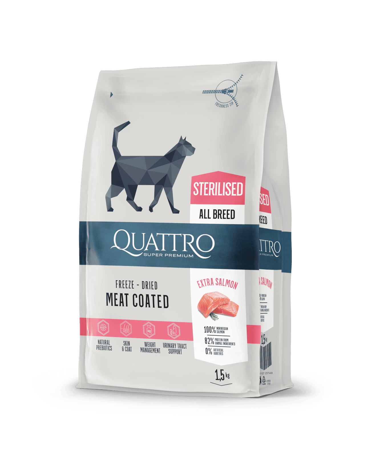 QUATTRO Sterilised su paukštiena sausas sterilizuotų kačių pašaras, 1,5kg