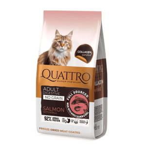 QUATTRO visavertis sausas pašaras suaugusioms jautrioms katėms su lašiša ir kriliu, 7 kg