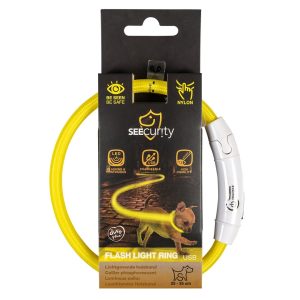 Šviečiantis antkaklis šunims, SEECURITY, nailoninis, USB, geltonas, 35 cm - papildoma nuotrauka 2