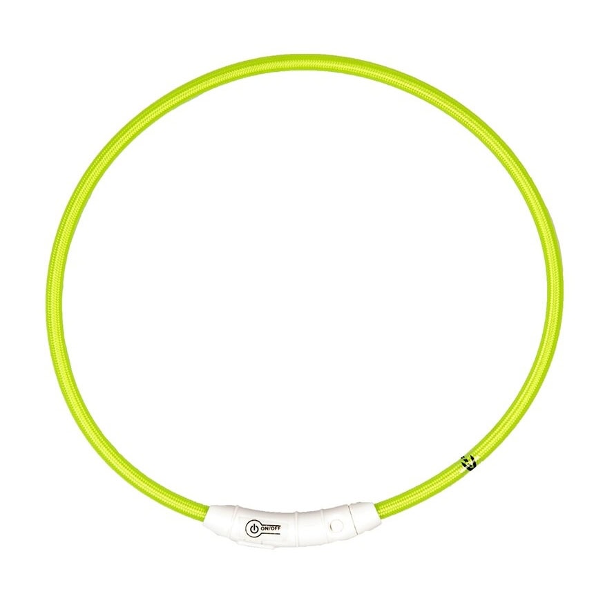 Šviečiantis antkaklis šunims, SEECURITY, nailoninis, USB, žalias, 35 cm