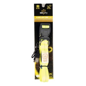 Šviečiantis ir šviesą atspindintis antkaklis šunims, SEECURITY, nailoninis, USB, geltonas, 40 cm - papildoma nuotrauka 2
