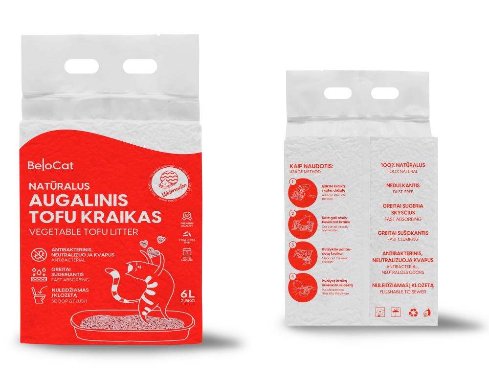 Kraikas katėms TOFU BeloCat, arbūzų kvapo, 6 l (2,5 kg), 2 mm granulės - papildoma nuotrauka 2